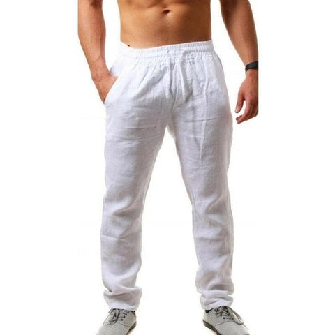 Image of 2019 men Cotton and linen trousers Calcas De Linho Verao Calcas Dos Homens Com Cordao Soltas Pantalones Hombre Solidos Harem Pan