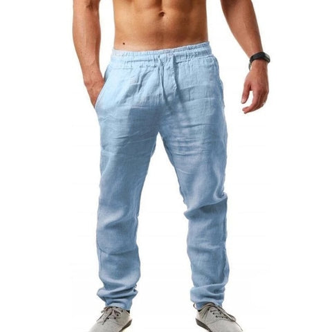 Image of 2019 men Cotton and linen trousers Calcas De Linho Verao Calcas Dos Homens Com Cordao Soltas Pantalones Hombre Solidos Harem Pan