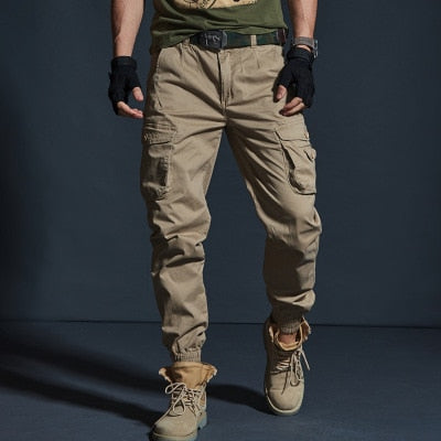 Image of High Quality Khaki Casual Pants Men Military Tactical Joggers Camouflage Cargo Pants Multi-Pocket Fashions Black Army Trousers