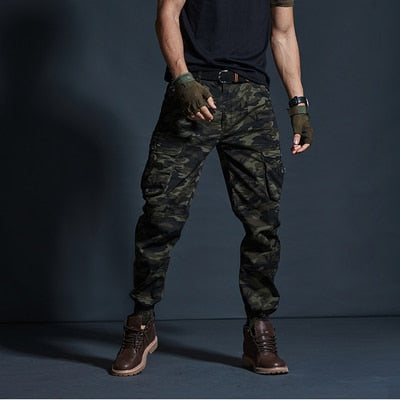 Image of High Quality Khaki Casual Pants Men Military Tactical Joggers Camouflage Cargo Pants Multi-Pocket Fashions Black Army Trousers